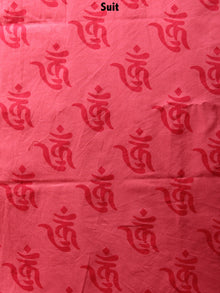 Deep Pink Hand Block Printed Cotton Suit-Salwar Fabric With Chiffon Dupatta - S1628111