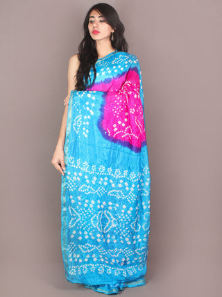 Pink Sky Blue Ivory Hand Tie & Dye Bandhej Art Silk Saree - S031701110