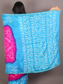 Pink Sky Blue Ivory Hand Tie & Dye Bandhej Art Silk Saree - S031701110