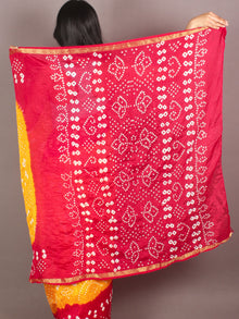 Red Yellow Ivory Hand Tie & Dye Bandhej Art Silk Saree - S031701111