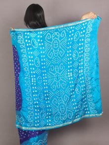 Purple Sky Blue Ivory Hand Tie & Dye Bandhej Art Silk Saree - S031701112