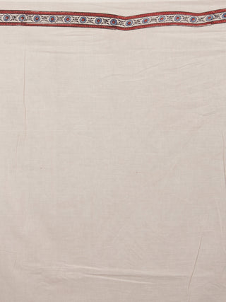 Ivory Indigo Maroon Mughal Nakashi Ajrakh Hand Block Printed in Natural Vegetable Colors Cotton Mul Saree - S031701114