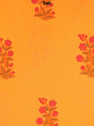 Yellow Red Hand Block Printed Cotton Suit-Salwar Fabric With Chiffon Dupatta - S1628112
