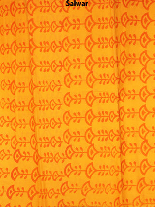 Yellow Red Hand Block Printed Cotton Suit-Salwar Fabric With Chiffon Dupatta - S1628112