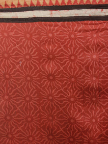 Red Black Ivory Hand Block Printed Kalamkari Chanderi Silk Saree With Ghicha Border - S031701148