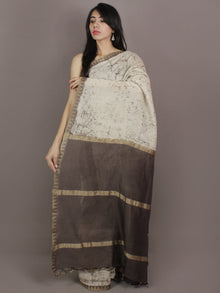 Brown Ivory Hand Painted in Natural Colors Chanderi Saree With Ghicha Border - S031701149
