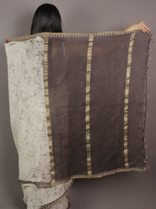 Brown Ivory Hand Painted in Natural Colors Chanderi Saree With Ghicha Border - S031701149