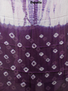 Indigo White Hand Shibori Dyed Cotton Suit-Salwar Fabric With Chiffon Dupatta - S1628115