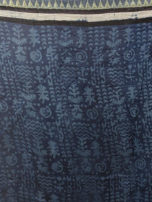 Indigo Black Ivory Hand Block Printed Kalamkari Chanderi Silk Saree With Ghicha Border - S031701151