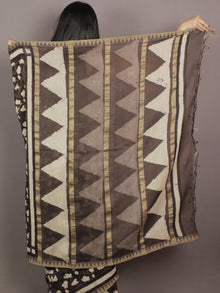 Brown Black Ivory Hand Block Printed Kalamkari Chanderi Silk Saree With Ghicha Border - S031701152