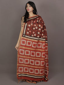 Red Black Ivory Hand Block Printed Kalamkari Chanderi Silk Saree With Ghicha Border - S031701153