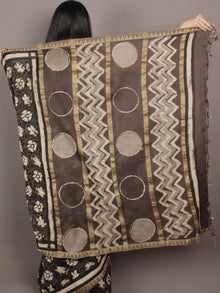 Brown Black Ivory Hand Block Printed Kalamkari Chanderi Silk Saree With Ghicha Border - S031701155