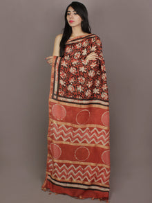 Red Black Ivory Hand Block Printed Kalamkari Chanderi Silk Saree With Ghicha Border - S031701156