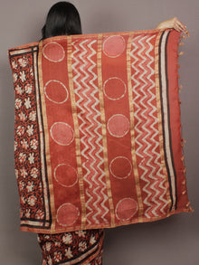 Red Black Ivory Hand Block Printed Kalamkari Chanderi Silk Saree With Ghicha Border - S031701156