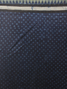 Indigo Black Ivory Hand Block Printed Kalamkari Chanderi Silk Saree With Ghicha Border - S031701157