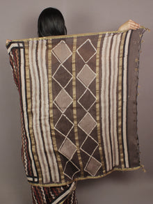 Brown Maroon Ivory Hand Block Printed Chanderi Silk Saree With Ghicha Border - S031701158