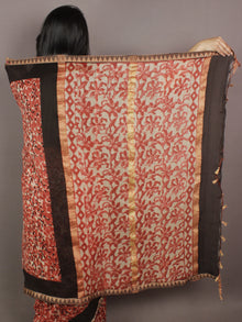 Brick Red Black Ivory Hand Block Printed Kalamkari Chanderi Silk Saree With Ghicha Border - S031701159