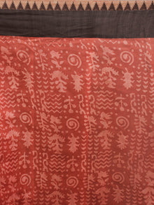 Brick Red Black Ivory Hand Block Printed Kalamkari Chanderi Silk Saree With Ghicha Border - S031701159