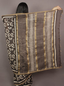 Brown Black Ivory Hand Block Printed Kalamkari Chanderi Silk Saree With Ghicha Border - S031701162