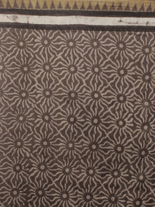 Brown Black Ivory Hand Block Printed Kalamkari Chanderi Silk Saree With Ghicha Border - S031701162