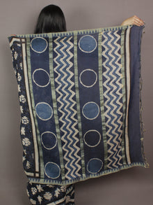 Indigo Black Ivory Hand Block Printed Kalamkari Chanderi Silk Saree With Ghicha Border - S031701163