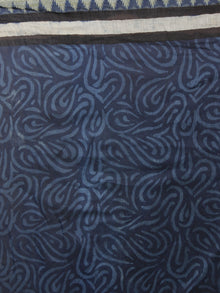 Indigo Black Ivory Hand Block Printed Kalamkari Chanderi Silk Saree With Ghicha Border - S031701163