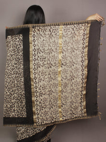 Brown Black Ivory Hand Block Printed Kalamkari Chanderi Silk Saree With Ghicha Border - S031701164