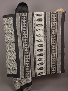 Ivory Black Hand Block Printed in Natural Colors Cotton Mul Saree - S031701166