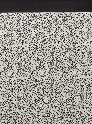 Ivory Black Hand Block Printed in Natural Colors Cotton Mul Saree - S031701166