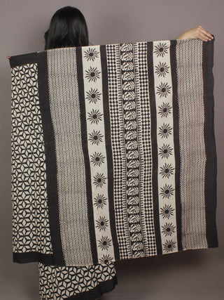 Ivory Black Hand Block Printed in Natural Colors Cotton Mul Saree - S031701167