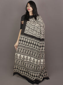 Ivory Black Hand Block Printed in Natural Colors Cotton Mul Saree - S031701169