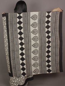 Ivory Black Hand Block Printed in Natural Colors Cotton Mul Saree - S031701171