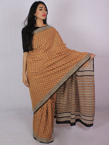 Mustard Yellow Ivory Cotton Hand Block Printed Saree in Natural Colors - S031701173