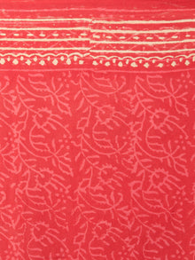 Scarlet Red Pink Beige Hand Block Printed Cotton Saree in Natural Colors - S03170810