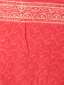 Scarlet Red Pink Beige Hand Block Printed Cotton Saree in Natural Colors - S03170809