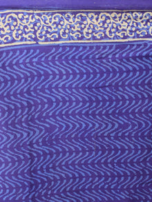 Purple Blue Ivory Hand Block Printed Cotton Saree in Natural Colors - S03170811
