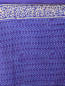 Purple Blue Ivory Hand Block Printed Cotton Saree in Natural Colors - S03170811