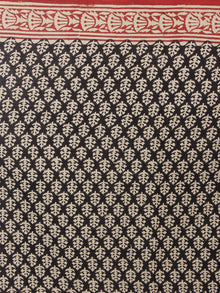 Black Beige Brick Red Cotton Hand Block Printed Saree in Natural Colors - S031701178