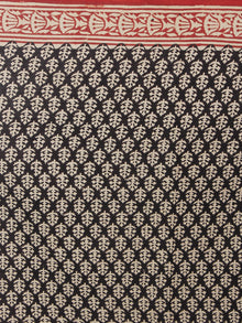 Black Beige Brick Red Cotton Hand Block Printed Saree in Natural Colors - S031701178