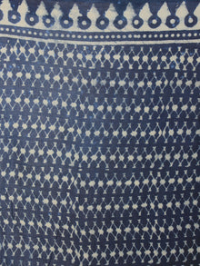 Indigo Ivory Cotton Hand Block Printed Saree in Natural Colors - S031701181