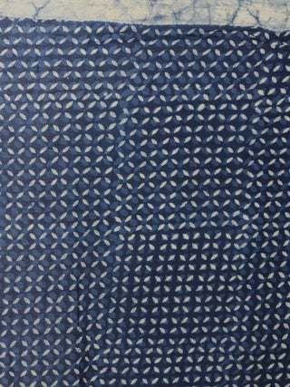 Indigo Ivory Cotton Hand Block Printed & Hand Painted Saree in Natural Colors - S031701182