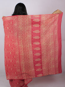Pink Beige White Hand Block Printed Cotton Saree in Natural Colors - S03170831