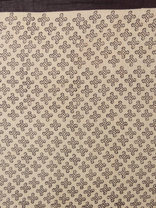 Beige Dark Brown Rust Orange Cotton Hand Block Printed & Hand Painted Saree in Natural Colors - S031701184