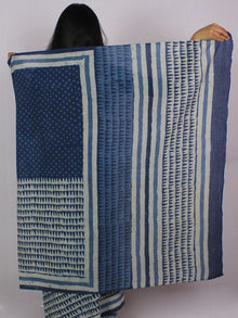 Indigo Ivory Blue Cotton Hand Block Printed Saree in Natural Colors - S031701185