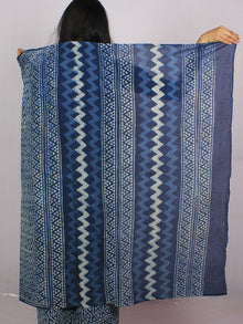 Indigo Ivory Blue Cotton Hand Block Printed Saree in Natural Colors - S031701186