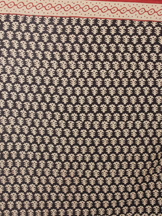 Black Beige Maroon Cotton Hand Block Printed & Hand Painted Saree in Natural Colors - S031701187