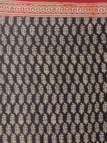 Black Rust Beige Cotton Hand Block Printed & Hand Painted Saree in Natural Colors - S031701189