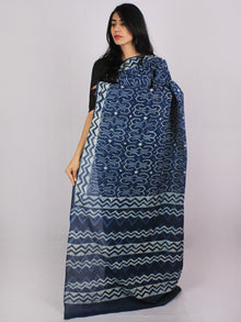 Indigo Ivory Blue Cotton Hand Block Printed Saree in Natural Colors - S031701190