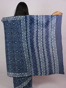 Indigo Ivory Blue Cotton Hand Block Printed Saree in Natural Colors - S031701190