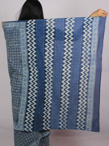 Indigo Ivory Cotton Hand Block Printed Saree in Natural Colors - S031701191